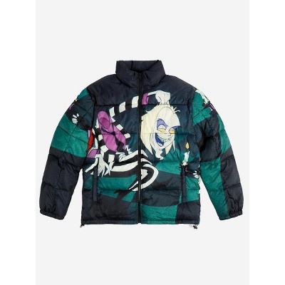 Beetlejuice Big Print Cartoon Characters Long Sleeve Adult Hooded Quilted Puffer Jacket-Small