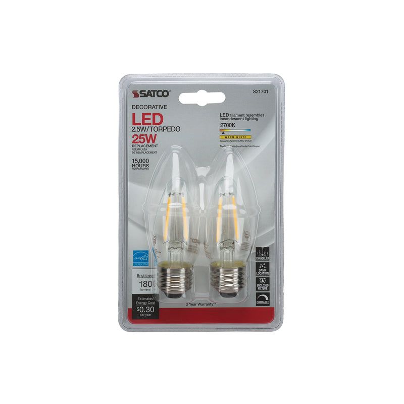 Satco B11 E26 (Medium) Filament LED Bulb Warm White 25 Watt Equivalence 2 pk, 3 of 4
