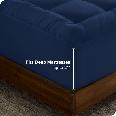 Full Dark Blue Cotton Top Mattress Pad with Down Alternative Fill