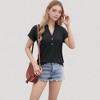 Anna-Kaci Women's Short Sleeve V-Neck Blouse with Button Front and Rolled Cuffs Casual Relaxed Fit - 3 of 4