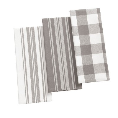 Elrene Farmhouse Living Stripe and Check Kitchen Towels, Set of 3 - 17" x 28" - Elrene Home Fashions