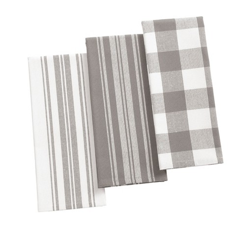 Elrene Farmhouse Living Stripe and Check Kitchen Towels - Set of 3 - Tan/White