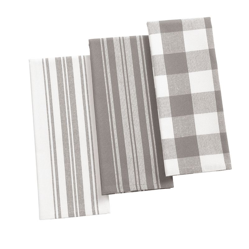 Farmhouse Living Stripe and Check Kitchen Towels, Set of 3 - 17" x 28" - Elrene Home Fashions, 1 of 4