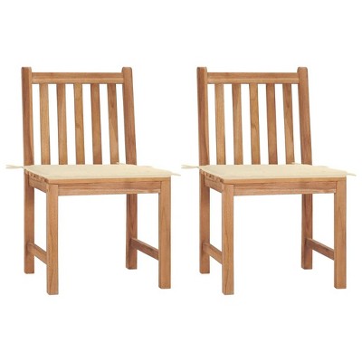 vidaXL Solid Teak Wood Patio Chairs with Cream Color Cushions - Indoor and Outdoor Use - Fine Sanded Finish