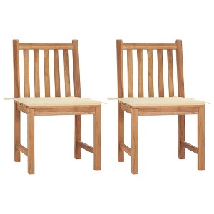 vidaXL Solid Teak Wood Patio Chairs with Cream Color Cushions - Indoor and Outdoor Use - Fine Sanded Finish - 1 of 4