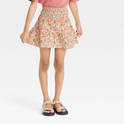 Girls' Floral Tiered Skirt - Cat & Jack™ Coral