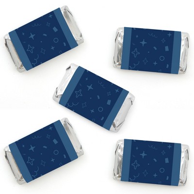 Big Dot of Happiness Navy Confetti Stars - Mini Candy Bar Wrapper Stickers - Simple Party Small Favors - 40 Count