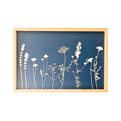 VIP Wood 27.5 in. Blue Wild Flowers Wall Art