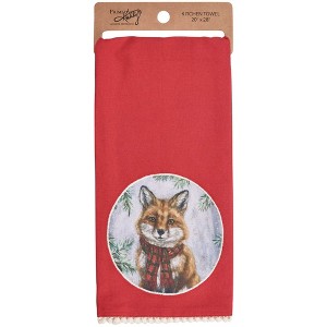 Primitives By Kathy 28.0 Inch Winter Fox Kitchen Towel Rustic Themed Scarf Kitchen Towel - 1 of 3