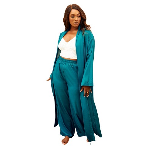 Rebdolls Women's Elastic Waistband Wide Leg Pants - Teal - Medium : Target