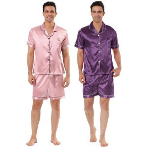 Lars Amadeus Men's Short Sleeves Top and Pants Summer Satin Pajama Sets 2 Pack - 1 of 4