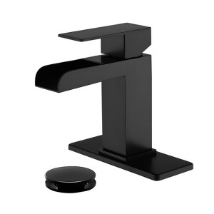 Cobbe Single Handle Bathroom Sink Faucet for Vanity Single-Hole with Pop-Up Drain Bathroom Faucet Matte Black - 1 of 4