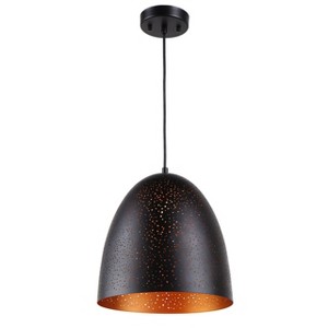 Chloe Lighting Ironclad Farmhouse 1 Light Textured Black & Gold Mini Ceiling Pendant 12" Wide - 1 of 3
