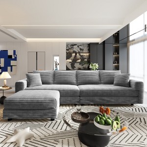 MYINDA 102.4 " Plush Corduroy Sofa,Modern Upholstered Cloud Couch,Convertible Deep Seat Sofa with Ottoman for Living Room - 1 of 4