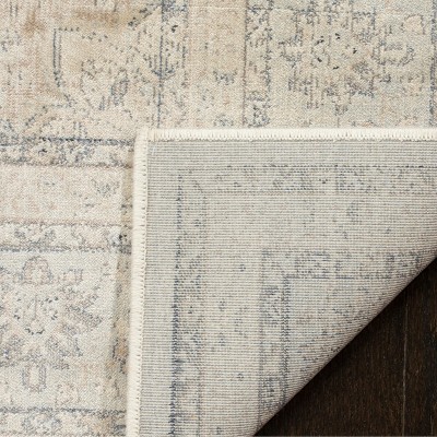 Vintage Light Blue and Cream Round Viscose Area Rug