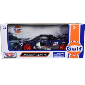 McLaren Senna #56 Dark Blue and Silver with Orange "Gulf Oil" "Gulf Die-Cast Collection" 1/24 Diecast Model Car by Motormax - 1 of 3