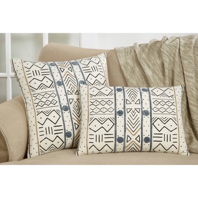 Set of 4 White Mud Cloth Cotton Throw Pillows