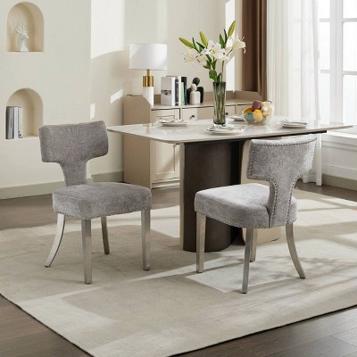 Mid Century Modern Dining Chairs Set of 2,Chenille Upholstered Accent Chair with Nailhead Trim and Metal Legs-Baofuwish