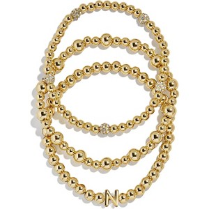 3-Piece Gold Plated Initial Bead Bracelet Set, Personalized Trendy Jewelry Gift for Women - 1 of 4