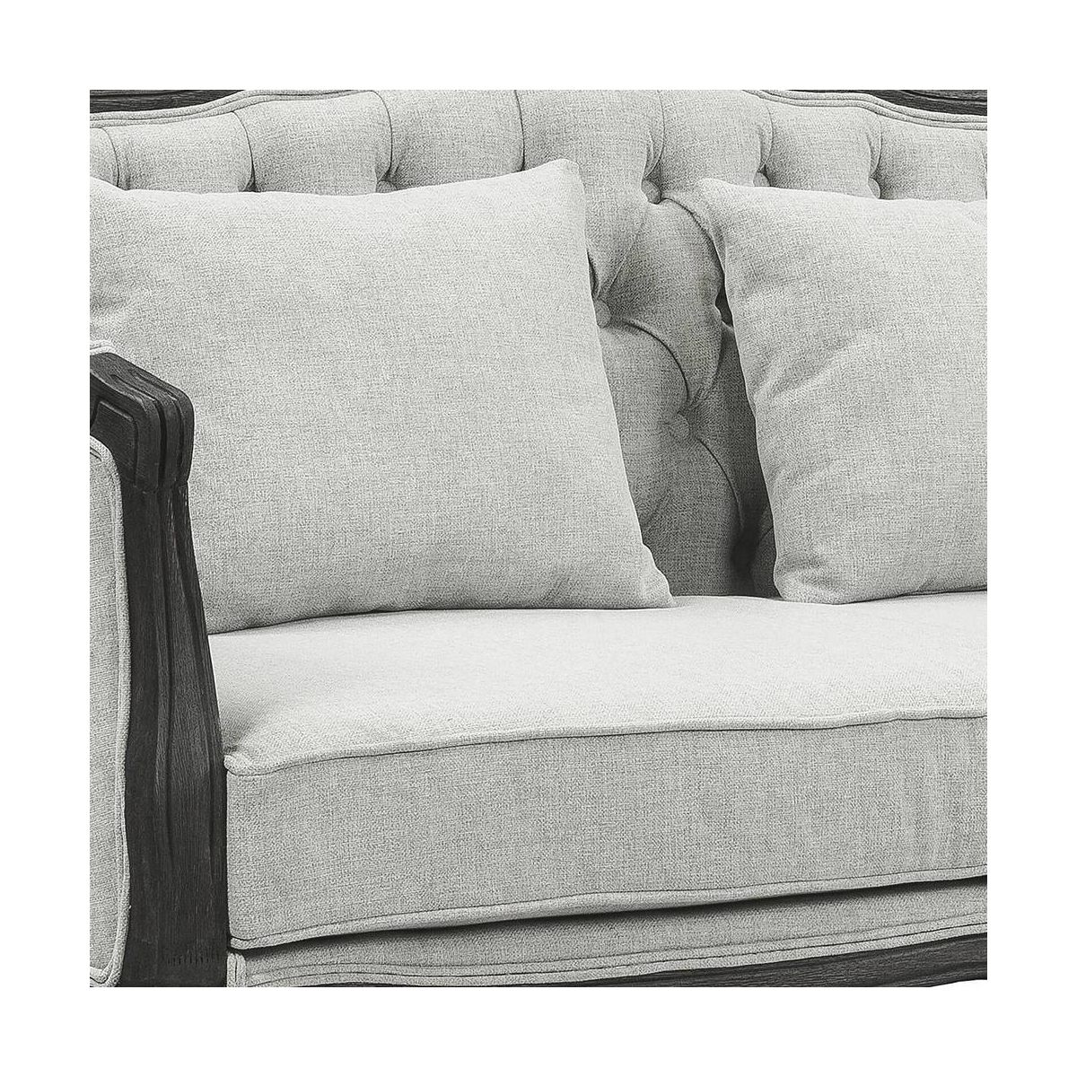 64" Samael Sofa Gray Linen, Dark Brown Finish, Carved Wood - Acme Furniture: Vintage French Design, No Assembly Required - thumbnail 3