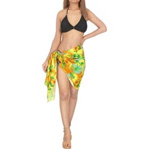 LA LEELA Women's Coverups Summer Wraps Bikinis Swim Cover Up Swimwear Pareos Beach Cover-Up Sarong Beachwear Pareo for Women One Size Orange,Floral - 1 of 4