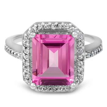 Pompeii3 4 1/2ct Pink Topaz & Diamond Vintage Halo Engagement Ring White Gold