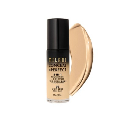 Milani Conceal + Perfect 2-in-1 Foundation + Concealer Cruelty-Free Liquid Foundation - 03 Light Beige - 1 fl oz