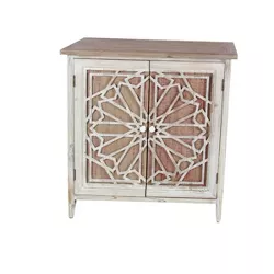 Natural Geometric Patterned Wood Cabinet Brown - Olivia & May