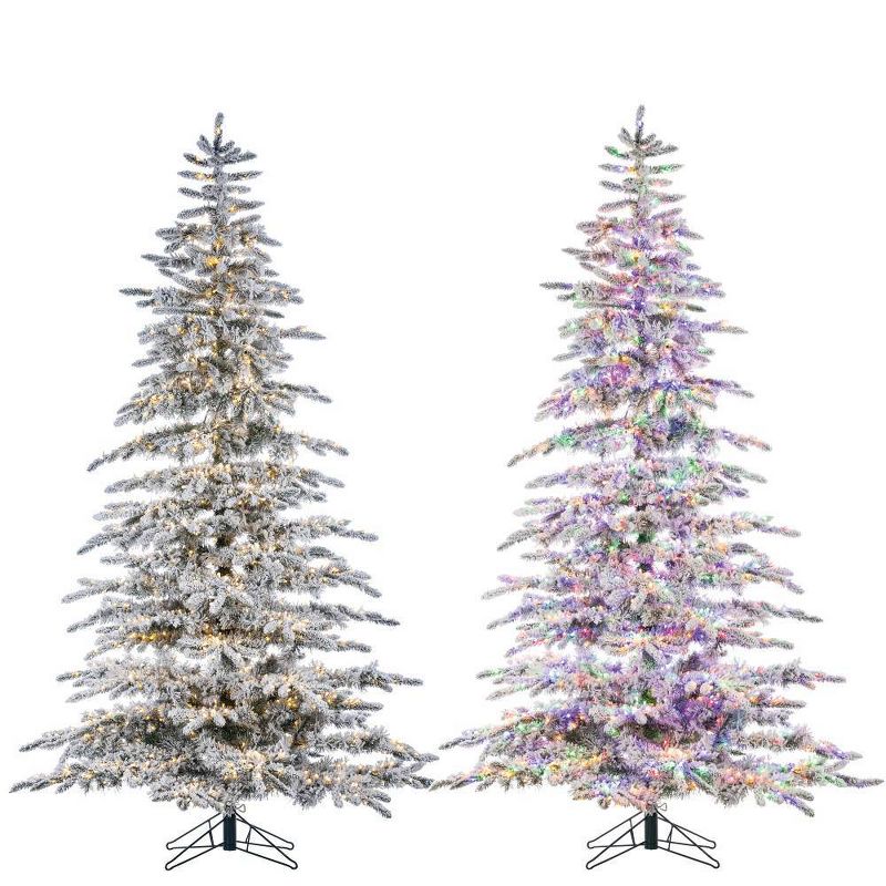 7.5ft Sterling Tree Company Full Flocked Mountain LED Pre-Lit Pine Artificial Christmas Tree, 1 of 4