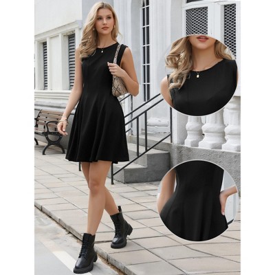 Женские платья INSPIRE CHIC Women's Sleeveless Summer Casual Crew Neck Swing A Line Mini Dresses Large Black — фото 2