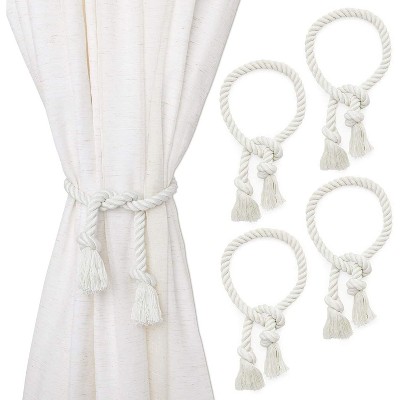 4-Pack White Cotton Window Curtain Tiebacks Tie Back, 29" Holdbacks Rope for Drapes