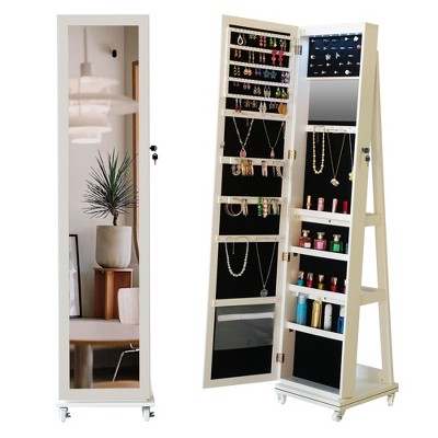 CAVINAS Mirror Jewelry Cabinet Full Length Mirror 360° Swivel Jewelry Cabinet Jewelry Armoire Organizer with Mirror