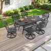 7-Piece Rectangle Cast Aluminum Outdoor Patio Dining Set with Swivel Chairs & Brown Cushions & Umbrella Hole - 2 of 4