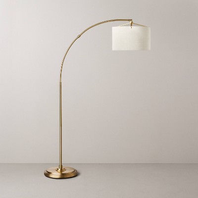 Arched Brass Floor Lamp with Textured Drum Shade - Hearth & Hand™ with Magnolia: Gold-Tone Pedestal Base, ETL Listed