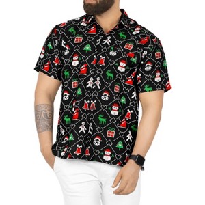 LA LEELA Men's Funny Beach Short Sleeve Ugly Christmas Tree Party Dress Shirt Vacation Funny Hawaiian Santa Gifts Shirts for Men - 1 of 4