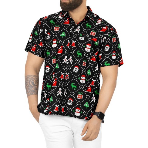 La Leela Men s Funny Beach Short Sleeve Ugly Christmas Tree Party Dress Shirt Vacation Funny Hawaiian Santa Gifts Shirts For Men 3xl Black Target