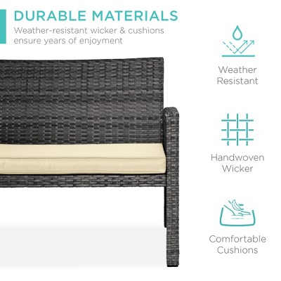 Gray 4-Piece Wicker Patio Furniture Set with Cushions and Glass Table