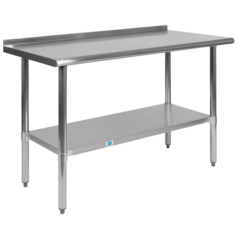 Emma and Oliver Stainless Steel 18 Gauge Prep and Work Table with Backsplash and Shelf, NSF, 1 of 10
