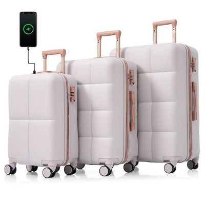 LOVMOR Luggage Set of 3, 20-inch with USB Port, Airline Certified Carry-on Luggage with Cup Holder, ABS Hard Shell Luggage with Spinner Wheels
