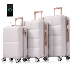 LOVMOR Luggage Set of 3, 20-inch with USB Port, Airline Certified Carry-on Luggage with Cup Holder, ABS Hard Shell Luggage with Spinner Wheels - 1 of 4
