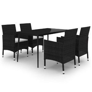 vidaXL 5-Piece Patio Dining Set - Outdoor Furniture with Poly Rattan Chairs, Glass Top Table & Cushions in Black/Cream - 1 of 4