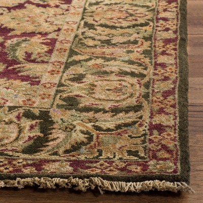 Burgundy and Green Hand-Knotted Wool 6' x 9' Area Rug