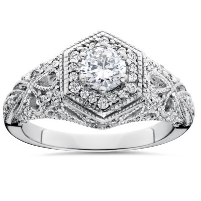Pompeii3 3/4ct Vintage Halo Round Diamond Engagement Ring 14K White Gold