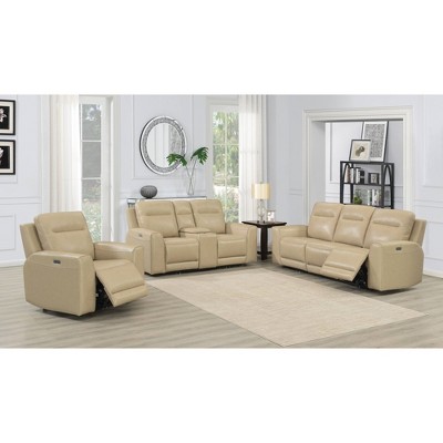 Doncella Beige Leather Power Recliner Chair with USB Port