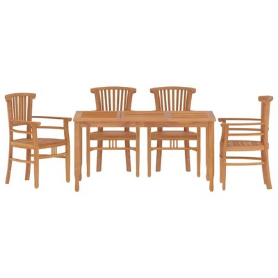 vidaXL Solid Wood Teak Patio Dining Set - 5 Pieces, Rectangular Table, Ergonomic Chairs, Weather-Resistant, Scandinavian Style, Brown Finish