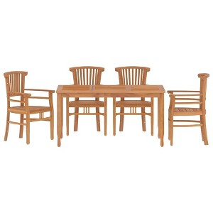 vidaXL Solid Wood Teak Patio Dining Set - 5 Pieces, Rectangular Table, Ergonomic Chairs, Weather-Resistant, Scandinavian Style, Brown Finish - 1 of 4