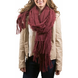 Pavilion Gift Company - Maroon - Oversized Frayed Scarf - Sweaters and Shawls - 1 of 4