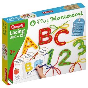 Quercetti Play Montessori ABC & 123 Lacing Set - 53pc Letters, Numbers, Kids 3+ - 1 of 4