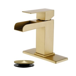 Cobbe Single Handle Bathroom Sink Faucet for Vanity Single-Hole with Pop-Up Drain Bathroom Faucet Brushed Gold - 1 of 4