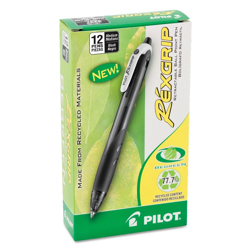 Pilot RexGrip BeGreen Retractable Ball Point Pen Black Ink 1mm Dozen 32370, 2 of 3